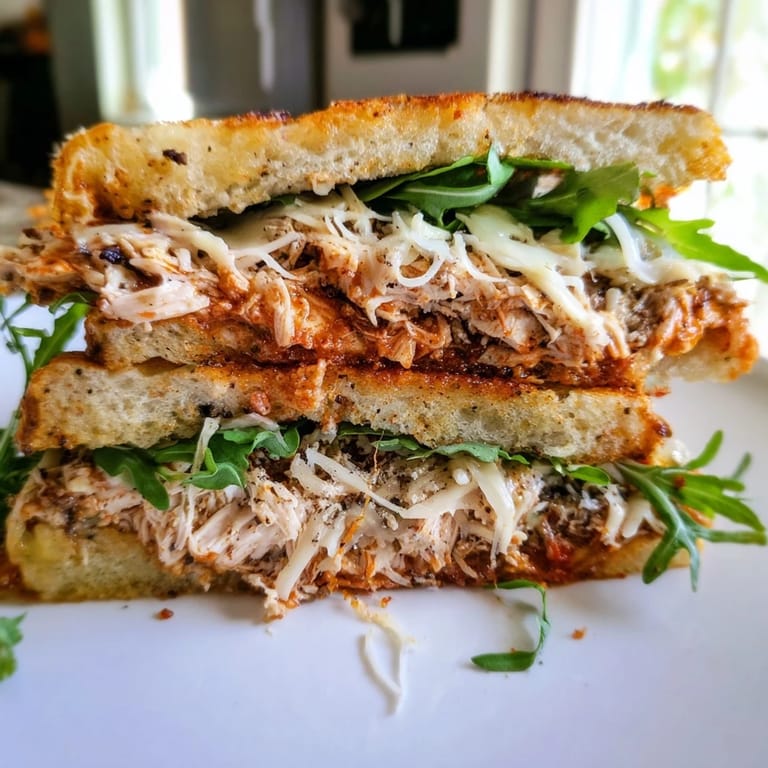 Enjoy a delicious bite of this flavorful Leftover Pizza Chicken Sandwich, an American-Italian fusion dish.