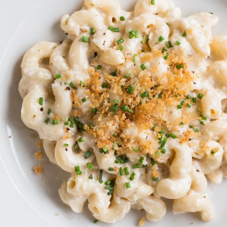 Cheesy cottage cheese mac and cheese: a delightful vegetarian comfort food, baked until golden brown.