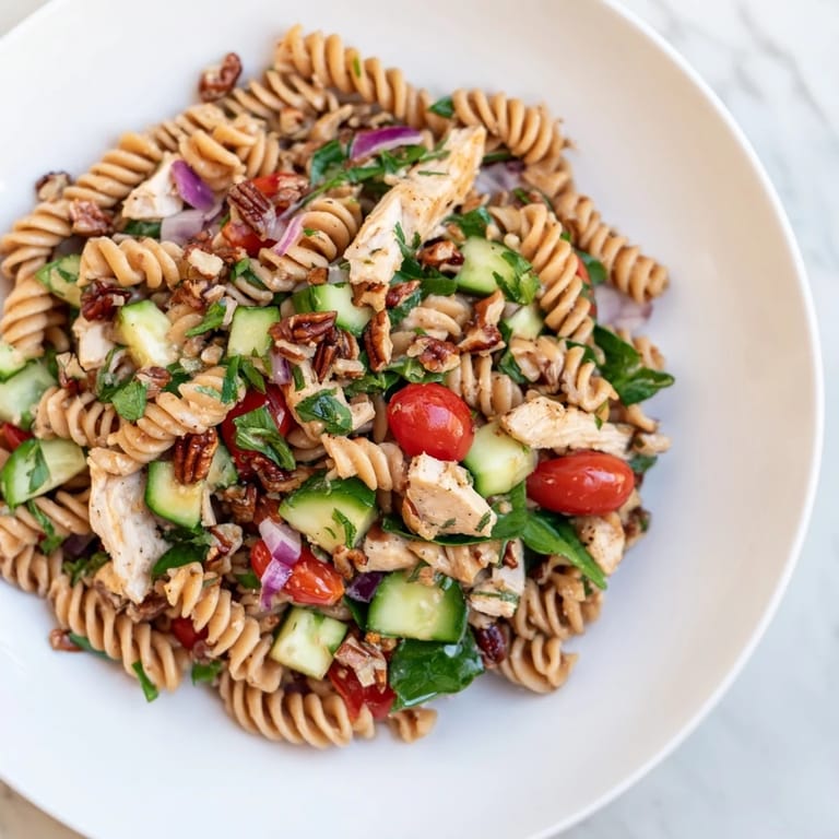 A healthy and refreshing bowl of Pasta Salad with Cranberry Vinaigrette, ready for a delightful lunch.