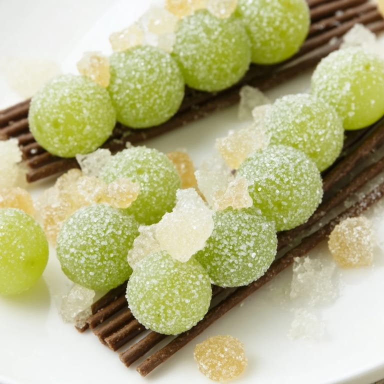 The Crystal Cave's dark chocolate crackers form a cave filled with sugared grapes and candy.
