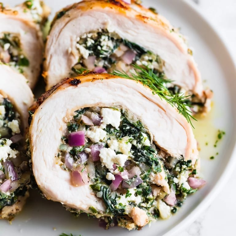 Freshly baked Spinach Feta Stuffed Chicken presents a delicious, flavorful Mediterranean main course for dinner.