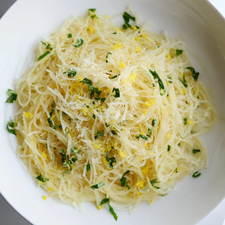 A bowl of fresh Lemon Capellini, perfectly coated with herbs, ready for a delightful bite.