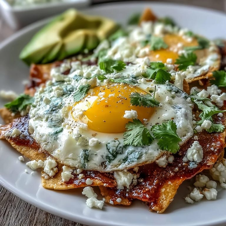 Crispy tortilla chips simmered in spicy salsa, a perfect weekend Chilaquiles breakfast.