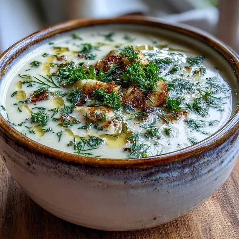 Roasted parsnip soup with a golden hue and fresh herbs, served warm as a comforting light lunch.