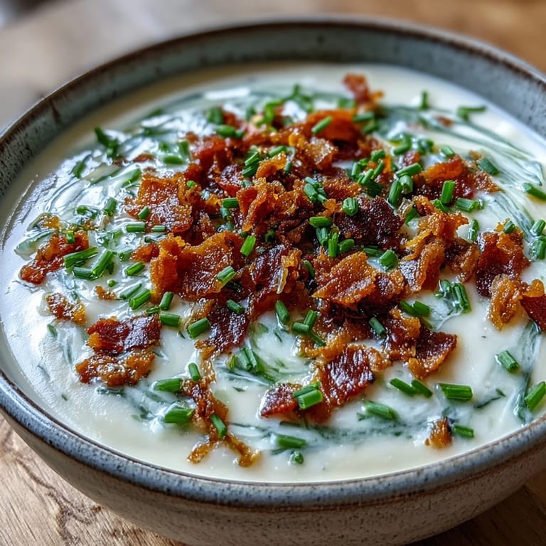 Velvety Creamy Celeriac Soup featuring a rich, pale base and savory bacon, perfect for cozy autumn nights.