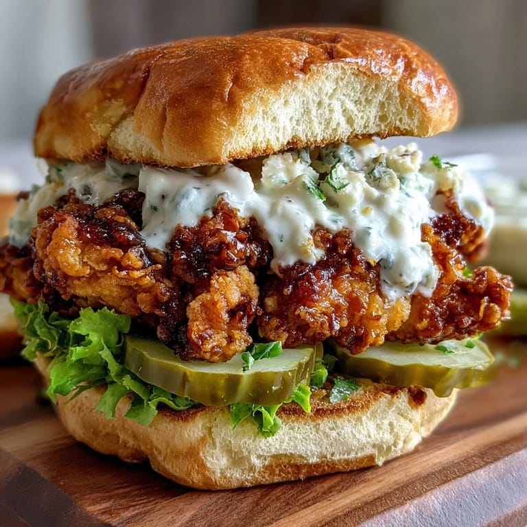 A juicy Spicy Chicken Sandwich with creamy homemade sauce stacked high on a buttery brioche bun.