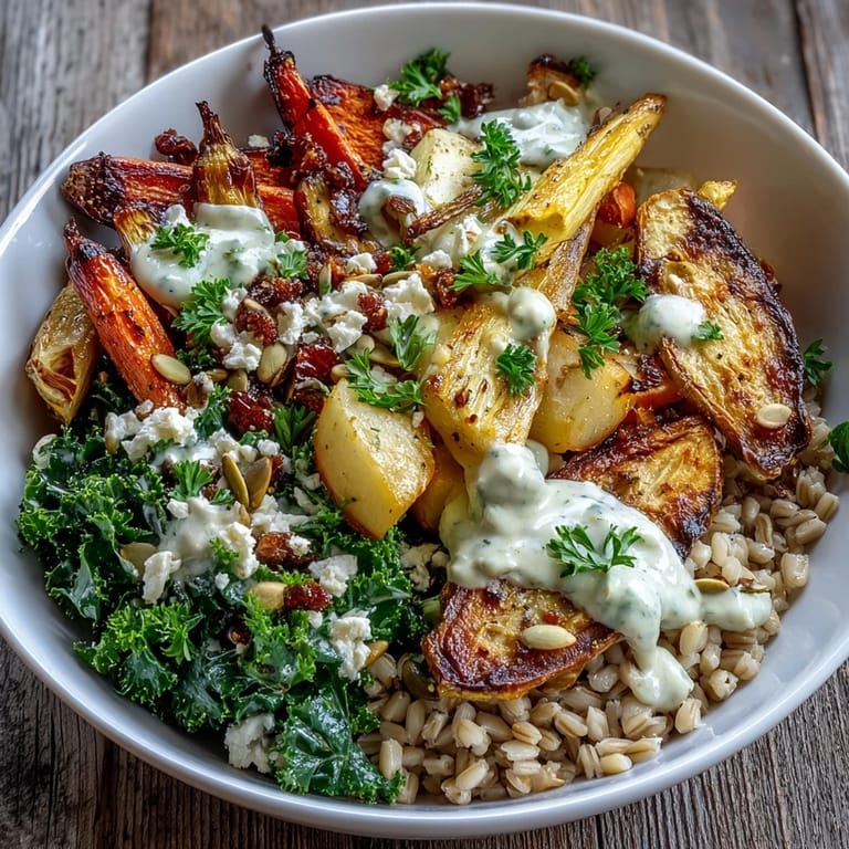 A warm serving of Hearty Winter Grain Bowl, featuring fluffy quinoa, caramelized sweet potatoes, and crunchy pumpkin seeds.