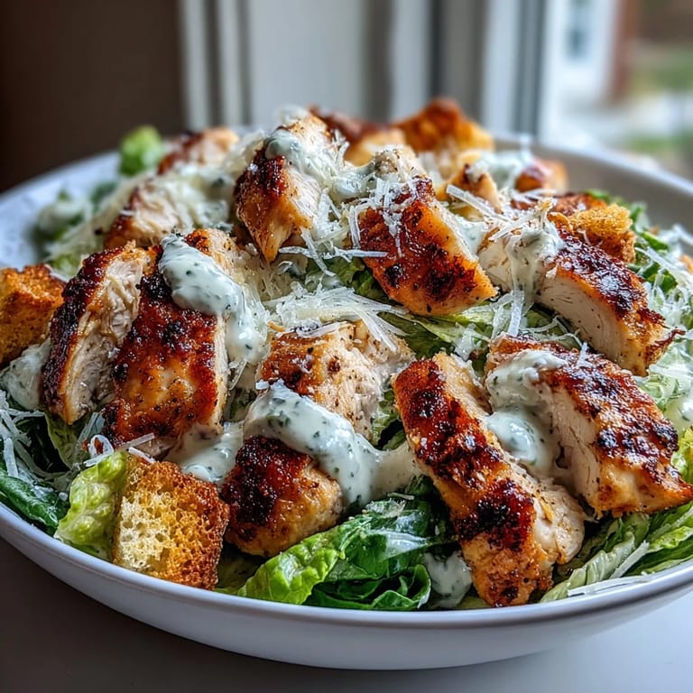 Served fresh in a wide bowl, Caesar Chicken Bowl features shredded parmesan and drizzled dressing.
