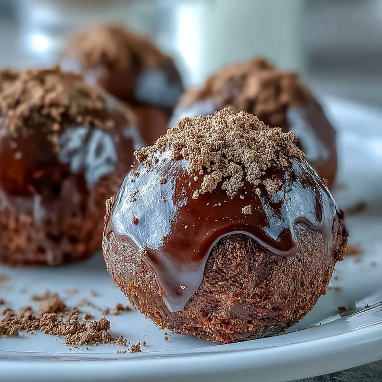 Close-up of Hojicha Truffles dusted with fine tea powder, revealing cracked ganache centers and glossy coating.