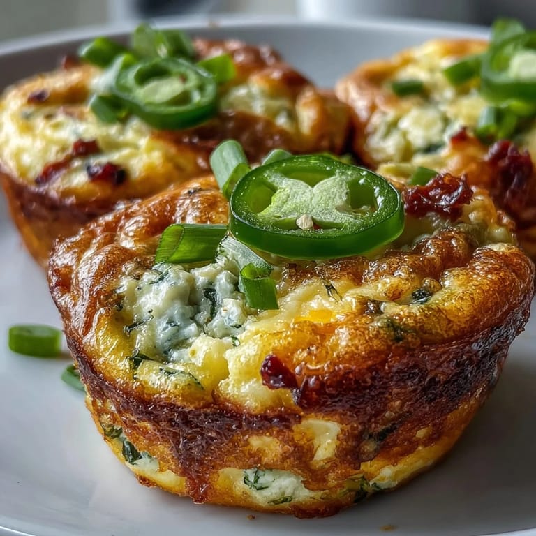 Six savory Keto Jalapeño Cheddar Egg Cups are plated on a rustic board, garnished with fresh cilantro and extra jalapeño slices, perfect for a low-carb grab-and-go breakfast.  