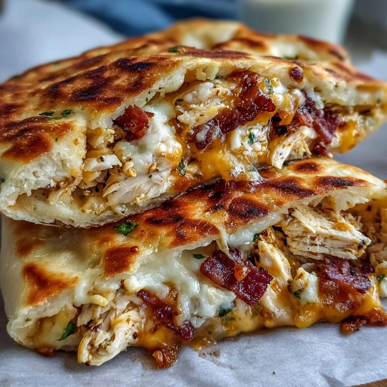Crusty half-moon naan pockets overflowing with juicy shredded chicken and gooey cheese.