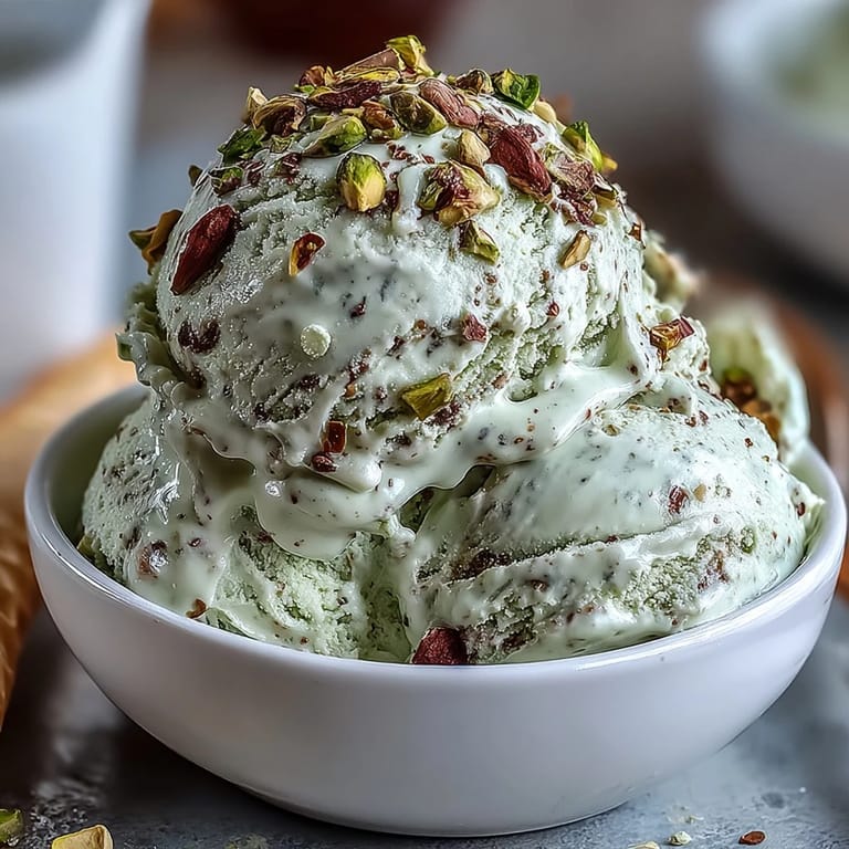 Silky-smooth pistachio gelato in a waffle cone, topped with chopped pistachios for extra crunch and flavor.