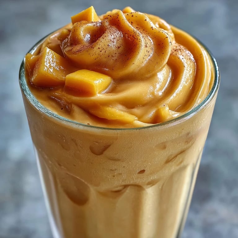 Rich, velvety mango lassi featuring juicy mango, whole milk yogurt, and a hint of cardamom, perfect for warm days.