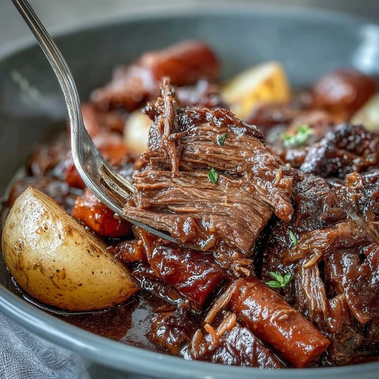 Easy onion soup mix pot roast recipe, fork-tender chuck roast and potatoes cooked to perfection.  