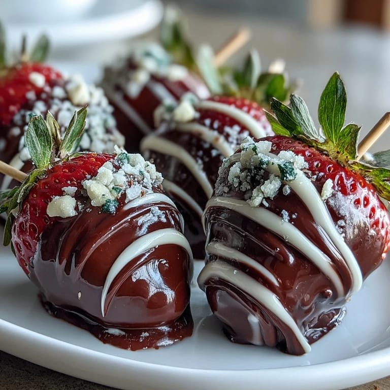 Elegant edible arrangement featuring juicy strawberries coated in dark and white chocolate, garnished with nuts and sprinkles.  