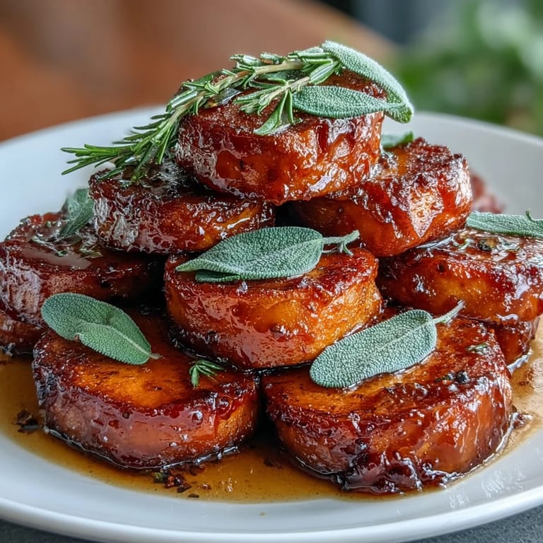 2. Savory-sweet candied yams with fragrant brown butter and crispy sage leaves, perfect for holiday feasts.  