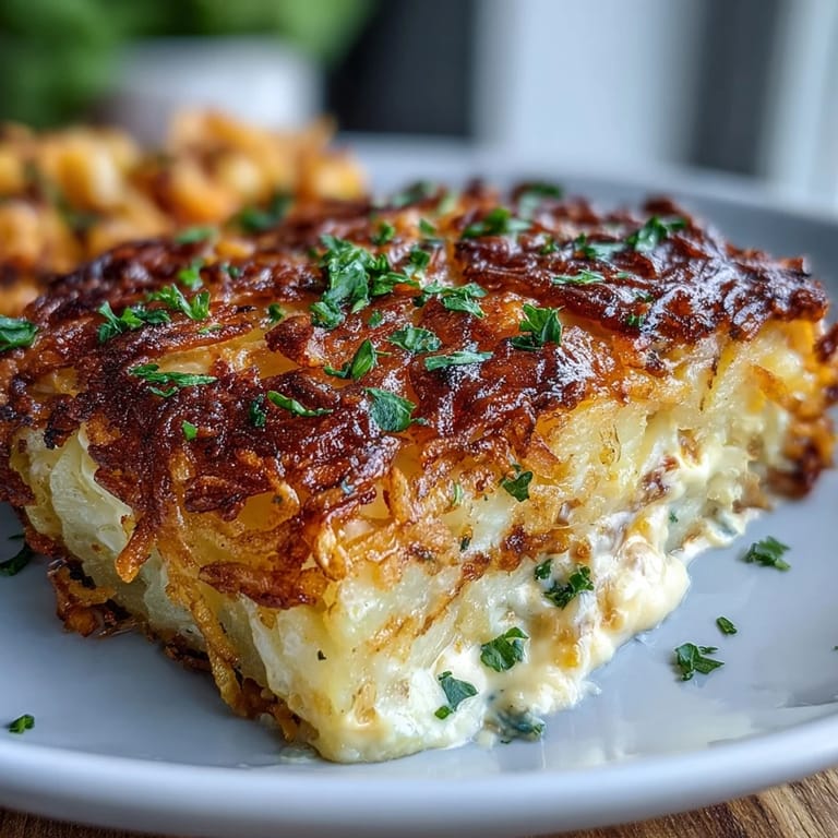 Cheesy, comforting funeral potatoes casserole with tender hashbrowns, rich sour cream sauce, and a crunchy golden topping.