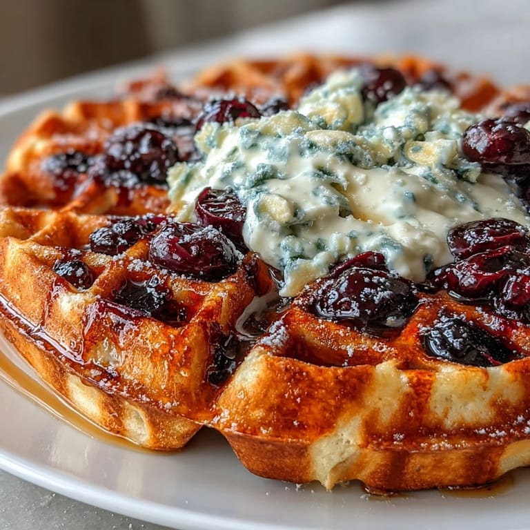 Homemade sourdough waffles infused with bright lemon and sweet blueberries, finished with a drizzle of maple syrup and maple yogurt.