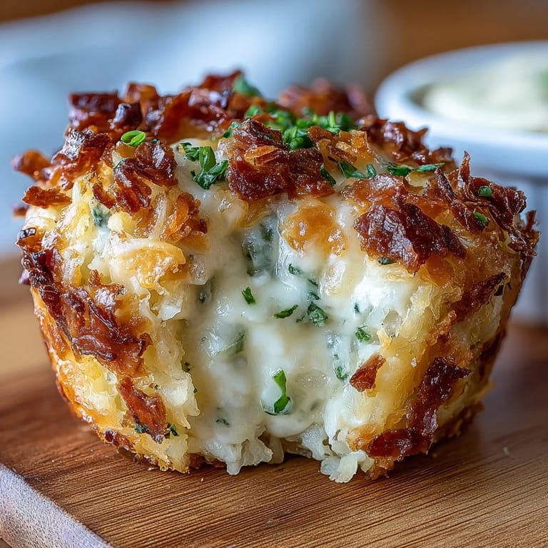 Warm, cheesy funeral potatoes in convenient muffin cups, perfect for brunch spreads and potluck gatherings.