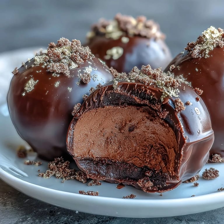 Elegant strawberry-flavored chocolate truffles rolled in crushed freeze-dried berries and crowned with edible gold for a Dubai-inspired treat.