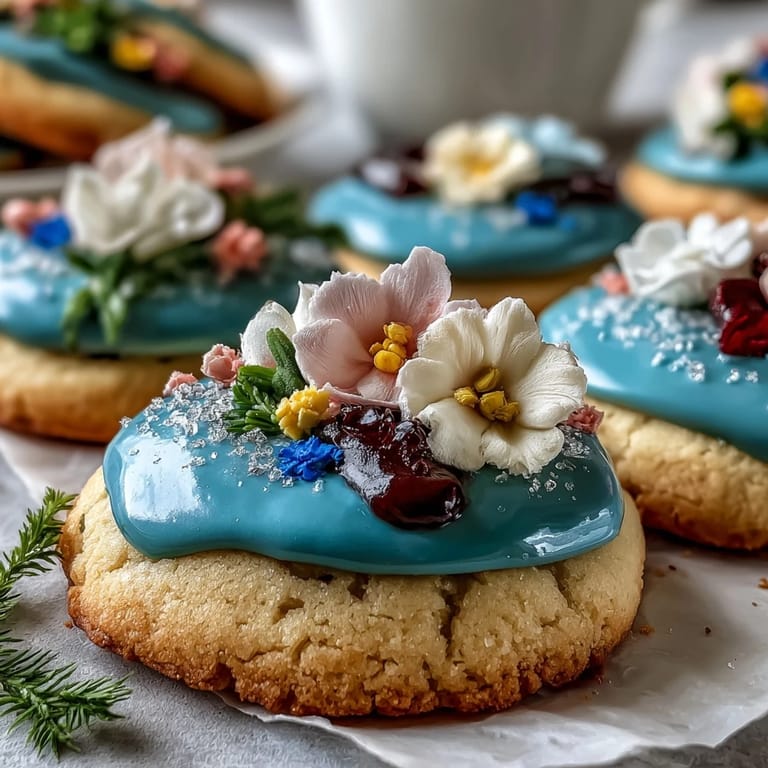 Buttery sugar cookies topped with pastel royal icing flowers, a charming dessert for any springtime gathering.