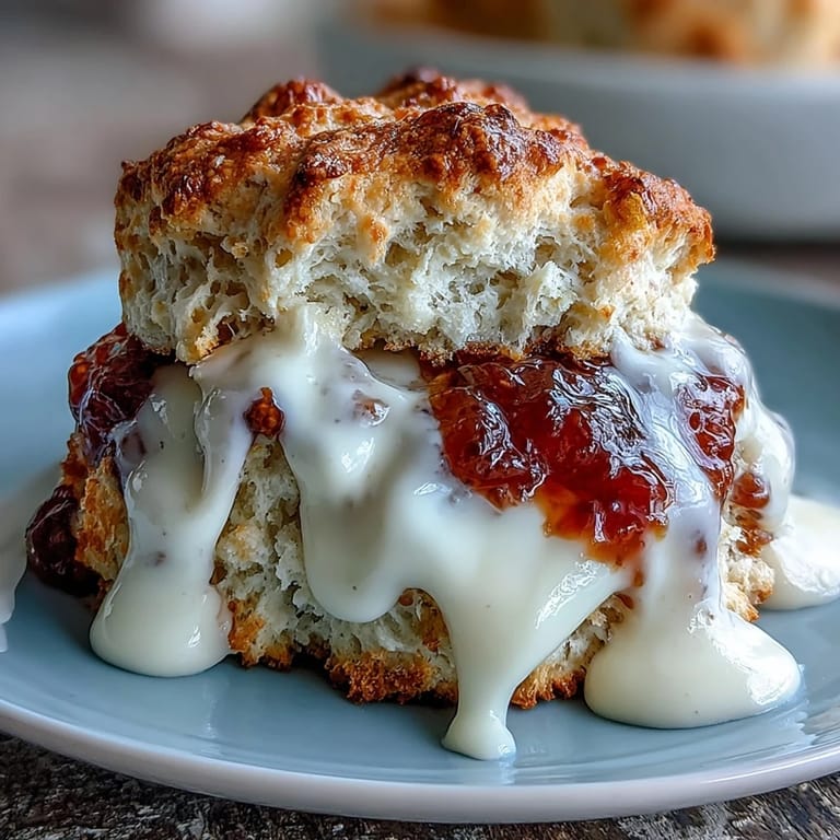 Fluffy scones with clotted cream and sweet jam, an ideal treat for a cozy afternoon tea in the garden.