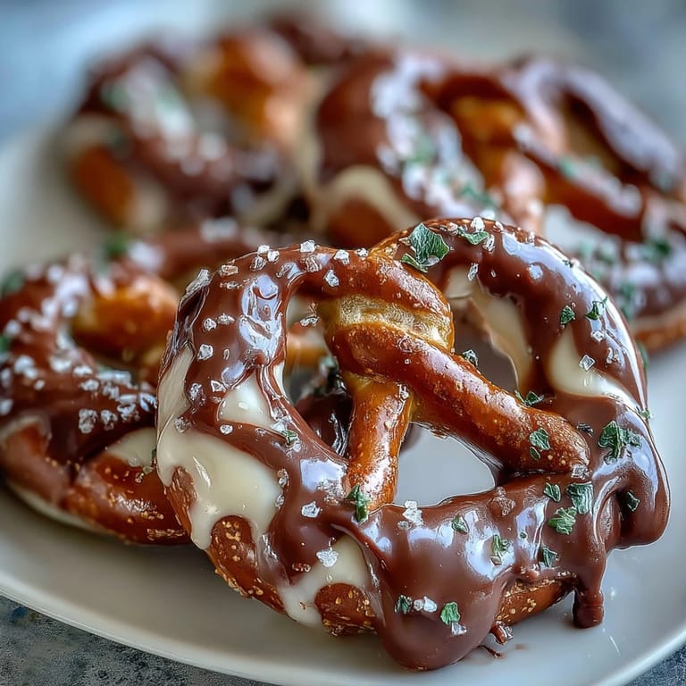 Crunchy pretzel shamrocks dipped in creamy white chocolate, decorated with bright green sugar for a sweet and salty holiday dessert.