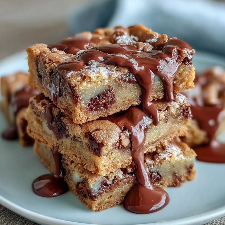 Decadent blondies bursting with Cadbury Mini Eggs, baked to golden perfection and topped with a glossy white chocolate drizzle for spring celebrations.