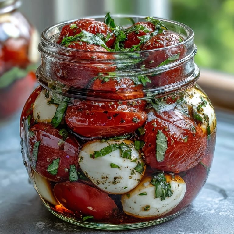 Fresh and flavorful mason jar Caprese salad, perfect for picnics and on-the-go lunches.