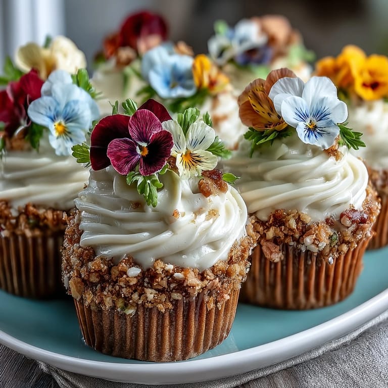 Vanilla cupcakes topped with creamy buttercream and vibrant edible flowers, ideal for garden parties or Mother's Day celebrations.
