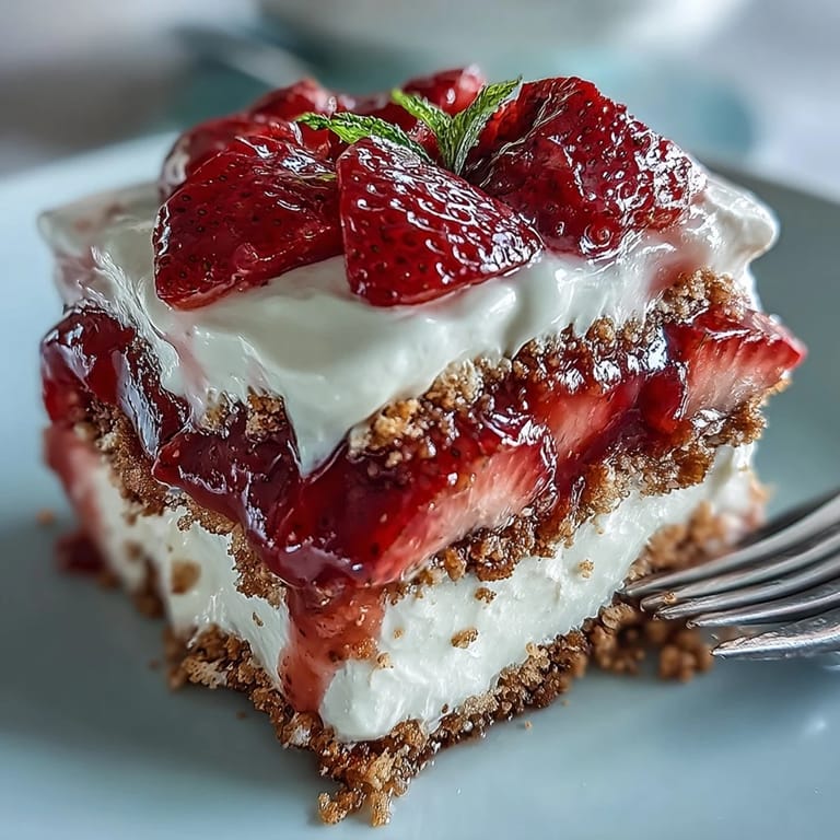 Luscious layered No-Bake Icebox Cake featuring ripe strawberries and rich whipped cream.