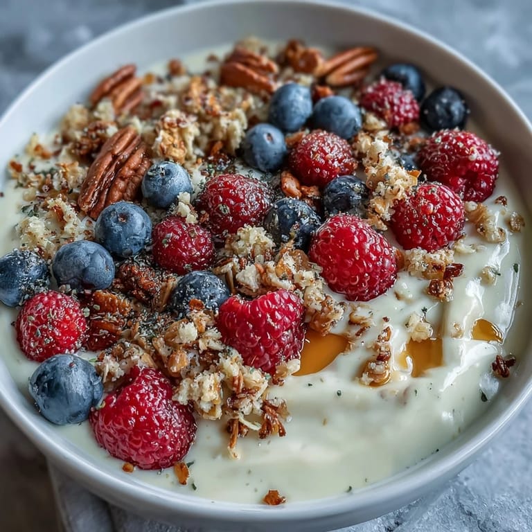 Creamy Icelandic skyr smoothie bowl, featuring fresh berries and toasted granola for breakfast.