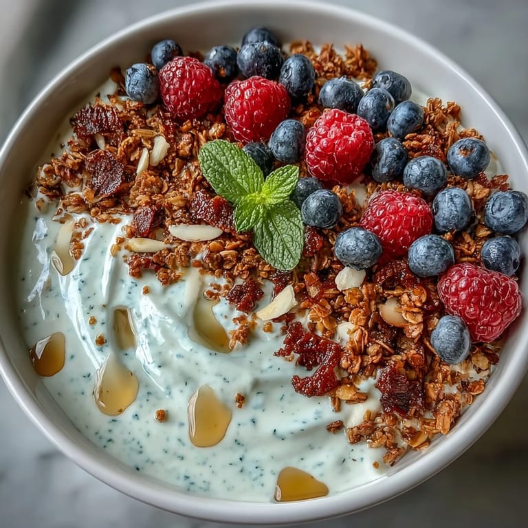 Satisfying Skyr Protein Smoothie Bowl, generously topped with crunchy granola and colorful berries.