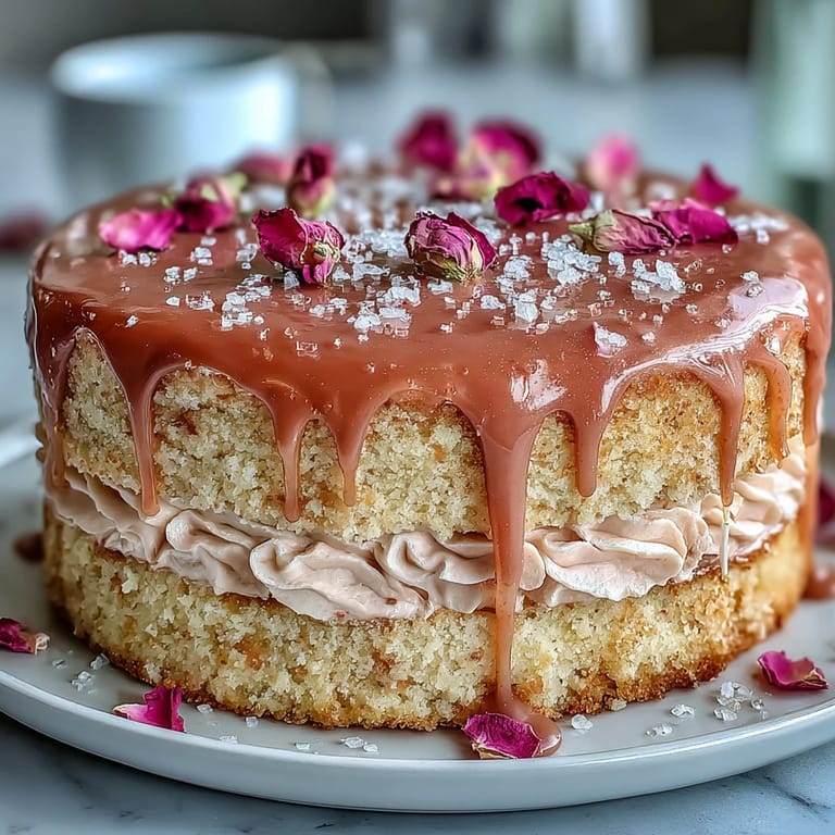 Elegant Bridal Shower Rosé Velvet Cake, showcasing luscious frosting and shimmering gold detail.