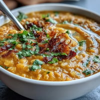 Vibrant turmeric lemon lentil soup with red lentils, carrots, and celery simmered in aromatic spices and finished with fresh lemon juice.